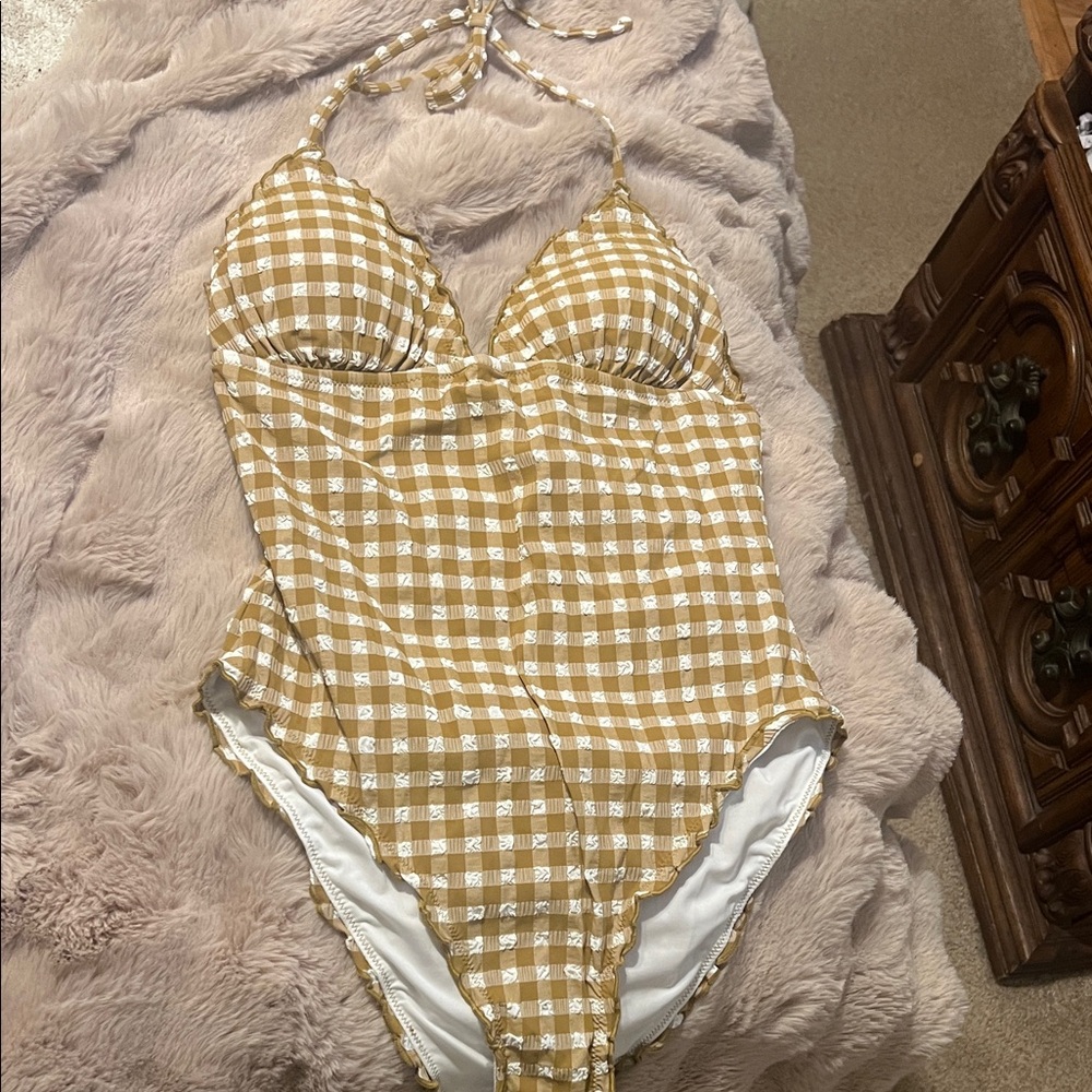 J.CREW Gingham Halter One-Piece Swimsuit Size 8